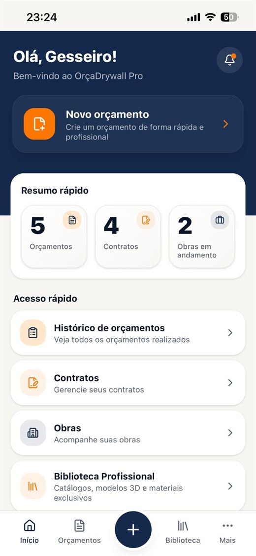 Tela do app OrçaDrywall Pro